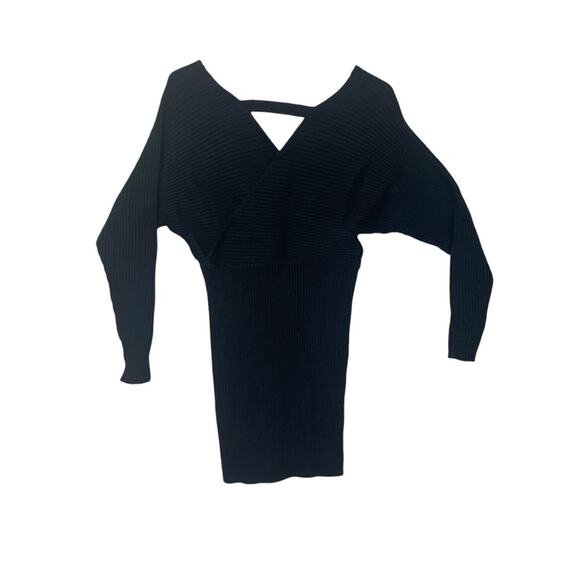 12th tribe womens large salty in the city black sweater mini dress v neck date r - Picture 3 of 12